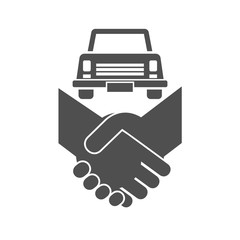 Car dealer icon concept. Handshake with a vehicle