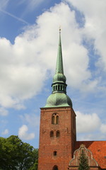 Tower of the Radsted Kirke from 1200 in Sakakøbing on the island Lolland. Denmark