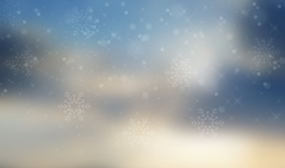 Abstract winter background with snowflakes and stars