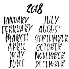Hand drawn set of months. Modern dry brush lettering. Names of the months. Vector illustration. Handwritten grunge inscription. 2018 calendar