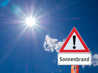 Warnschild Sonnenbrand
