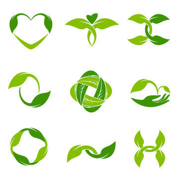 Eco, organic, bio icon set. Vector logo design for wellness, spa, pharmacy