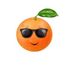 Funny orange with glasses. Illustration. Watercolor imitation