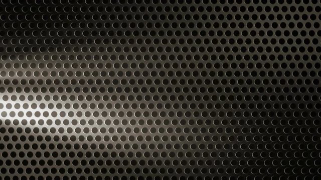 Perforated black sheet metal with volumetric light. 4K UHD video loop animation background.
