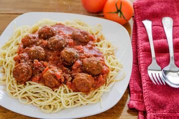 Spaghetti and Meatballs on Square Plate