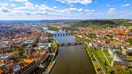 Fototapeta na wymiar Aerial View Of Prague Cityscape Skyline In Czechia Czech Republic