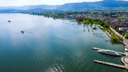 Aerial View Of Lake Zurich City In Switzerland Europe
