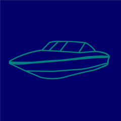 Linear icons of marine vessels, ship, boat, yacht on blue background