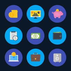 finance, money, payments icons set, flat style