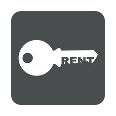 Icono plano RENT espacio negativo llave en cuadrado gris