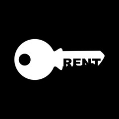 Logotipo RENT espacio negativo llave blanco en fondo negro