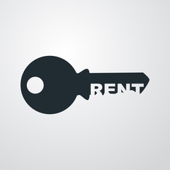 Logotipo RENT espacio negativo llave en fondo degradado