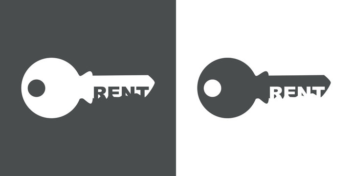 Logotipo RENT espacio negativo llave gris y blanco