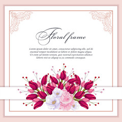 Greeting card with bouquet flowers for wedding, birthday and other holidays. Vector Floral  frame