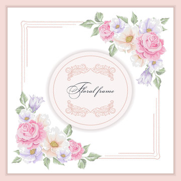 Greeting card with bouquet flowers for wedding, birthday and other holidays. Vector floral angle.