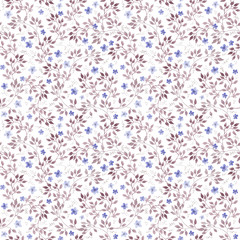 Seamless floral background with cute blue flowers, leaves. Watercolor hand painted art © zzorik