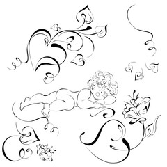 baby 5. the baby is sleeping among flowers and hearts