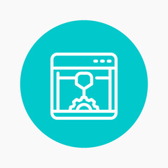 3d printer line icon, additive manufacturing, printing process, round pictogram on white