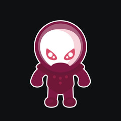 alien in space suit, sticker in flat style on dark, vector illustration