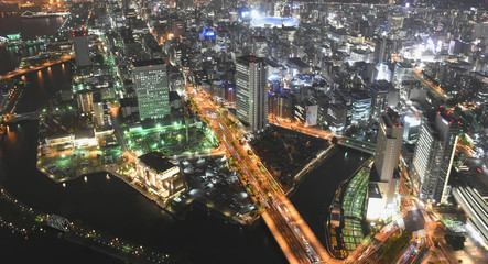 Fototapeta na wymiar 日本・横浜の都市景観（夜景）「関内方向など、横浜の街並みを望む」