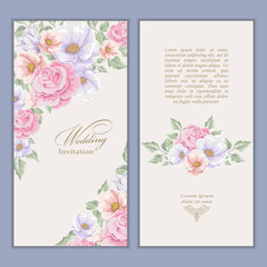 set Greeting card with bouquet flowers for wedding, birthday and other holidays. Floral  frame 