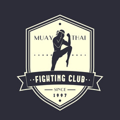 Muay Thai fighting club vintage emblem, logo, print