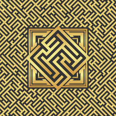 Abstract gold maze emblem. Abstract maze element. Labyrinth logo.