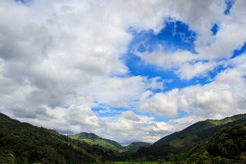 Beautiful nature Cloudy .Blue sky and white cloud with sun light.Boklua Nan Province, Thailand