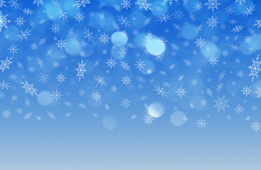 красивый зимний фон из белых снежинок на синем фоне       