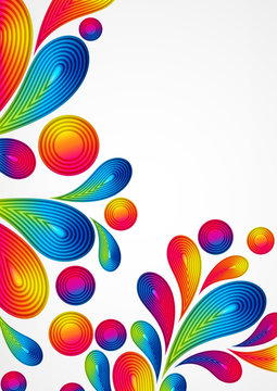 Colorful abstract background with striped drops splash, vector color design, graphic illustration. A4.
