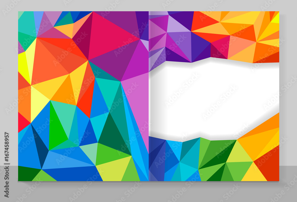 Poster cover copybook with triangle pattern, abstract background, geometric design.