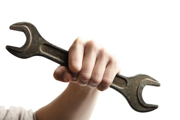 hand hold spanner tool in hand