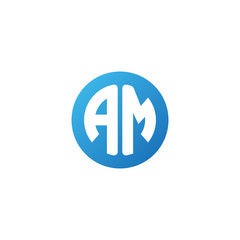 Initial letter AM, rounded letter circle logo, modern gradient blue color	
 
