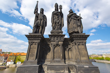 Fototapeta na wymiar Three Baroque Statues on the Prague Charles Bridge