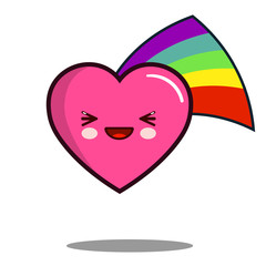 heart cartoon character icon kawaii with rainbow Flat design Vector Illustration
