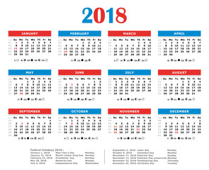 2018 year calendar with holidays 2018 year calendar with holidays