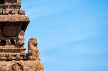 Detail of sculpture in Shore Temple, Mahabalipuram, Chennai, Tamil Nadu, India