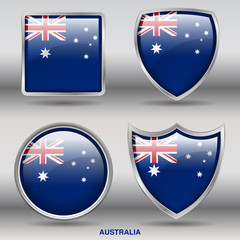 Flag of Australia in 4 shapes collection with clipping path