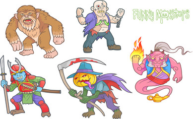 Set of cartoon images funny monsters