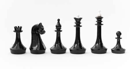 Black chess pieces on white background