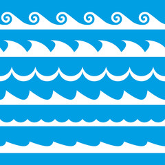 Wave set. Waves seamless pattern. Decoration template of sea and ocean waves. Vector illustration.