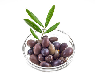 Cup with olives, twig, olive branch