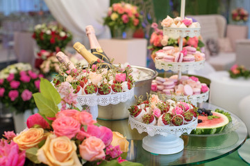 Strawberry in chocolate sweets and champagne
