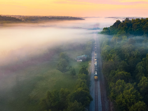 train furing sunset
