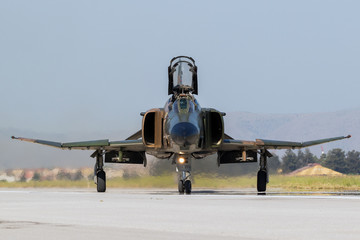 Military fighter jet plane front view