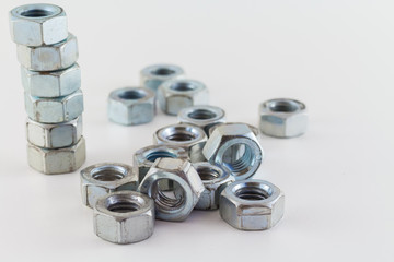 Steel Nuts Isolated on White Background