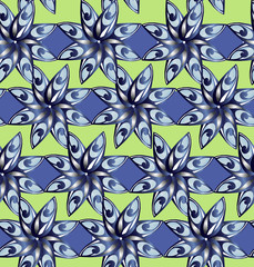 Striped seamless geometrical and floral ornament blue. Decorative ornament backdrop for fabric, textile, wrapping paper