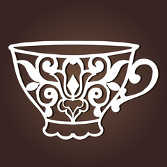 Decorative coffee cup. Laser cutting vector cup