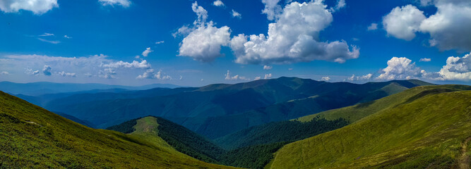 Naklejka na ściany i meble Panorama landscape view in the Ukrainian Carpathian mounrains