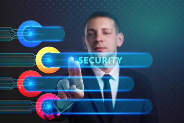 Business, Technology, Internet and network concept. Young businessman working on a virtual screen...